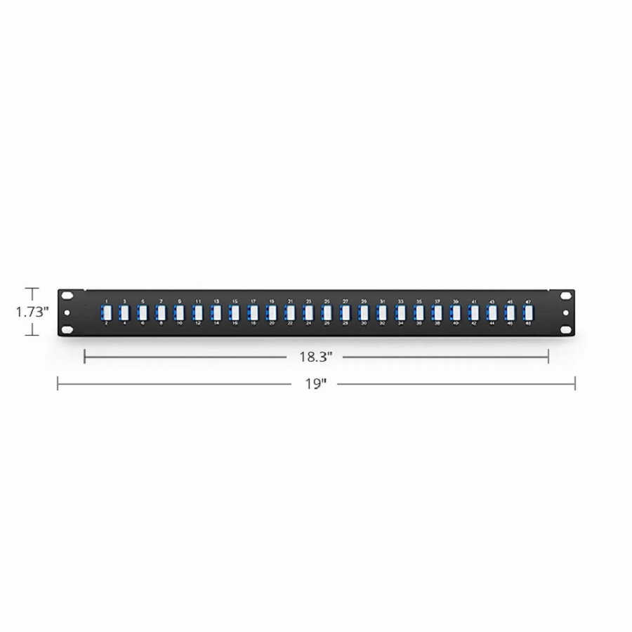 Refurb Squared FHUA 1U 19'' Fiber Adapter Panel, 48 Fibers OS2 Single Mode, 24 x LC UPC Duplex (Blue) Adapter, Ceramic Sleeve