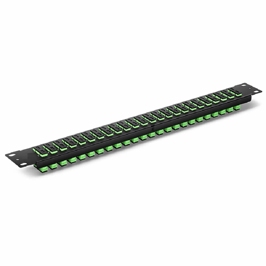 Refurb Squared FHUA 1U 19'' Fiber Adapter Panel, 48 Fibers OS2 Single Mode, 24 x SC APC Duplex (Green) Adapter, Ceramic Sleeve