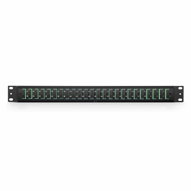 Refurb Squared FHUA 1U 19'' Fiber Adapter Panel, 48 Fibers OS2 Single Mode, 24 x SC APC Duplex (Green) Adapter, Ceramic Sleeve