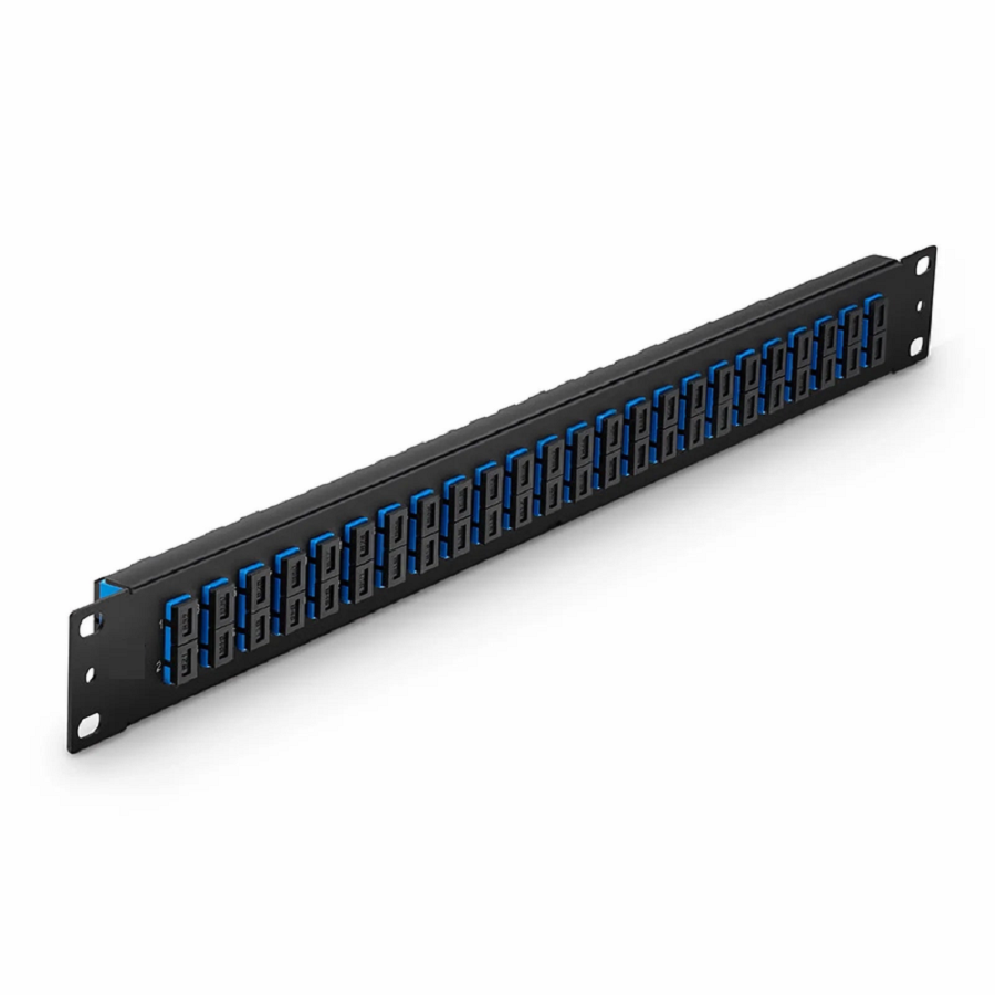 Refurb Squared FHUA 1U 19'' Fiber Adapter Panel, 48 Fibers OS2 Single Mode, 24 x SC UPC Duplex (Blue) Adapter, Ceramic Sleeve