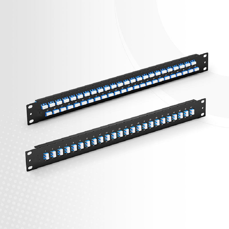 Refurb Squared FHUA 1U 19'' Fiber Adapter Panel, 48 Fibers OS2 Single Mode, 24 x SC UPC Duplex (Blue) Adapter, Ceramic Sleeve