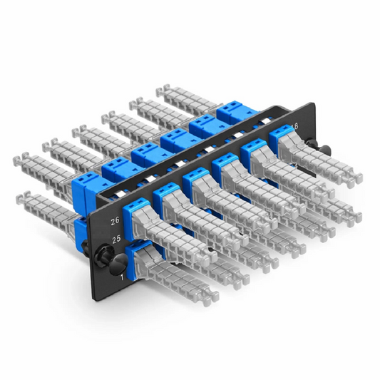 Refurb Squared FHDA Fiber Adapter Panel, 48 Fibers OS2 Single Mode, 12 x MDC UPC 2-Port Duplex (Blue) Adapter, Ceramic Sleeve