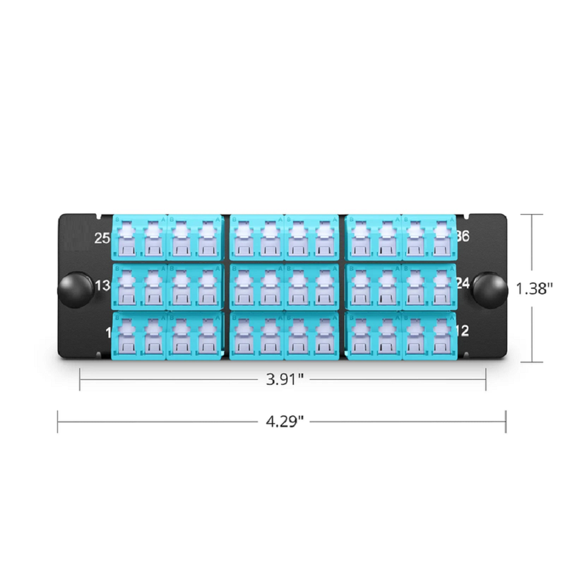 Refurb Squared FHDA Fiber Adapter Panel, 36 Fibers OS2 Single Mode, 18 x Shuttered LC UPC Duplex (Blue) Adapter, Ceramic Sleeve