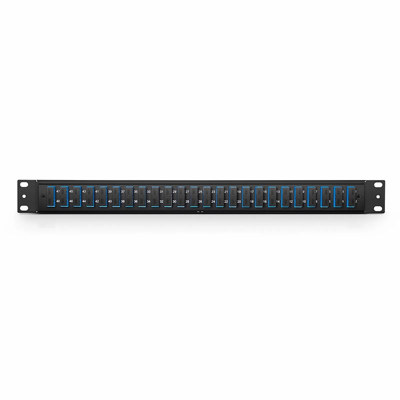 Refurb Squared FHUA 1U 19'' Fiber Adapter Panel, 48 Fibers OS2 Single Mode, 24 x SC UPC Duplex (Blue) Adapter, Ceramic Sleeve
