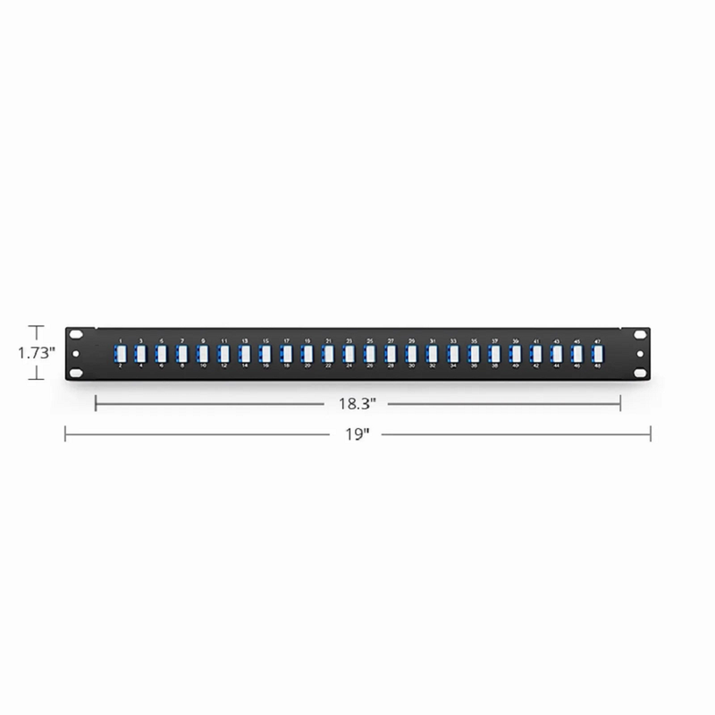 Refurb Squared FHUA 1U 19'' Fiber Adapter Panel, 48 Fibers OS2 Single Mode, 24 x LC UPC Duplex (Blue) Adapter, Ceramic Sleeve