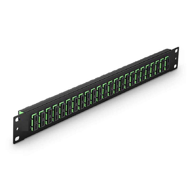Refurb Squared FHUA 1U 19'' Fiber Adapter Panel, 48 Fibers OS2 Single Mode, 24 x SC APC Duplex (Green) Adapter, Ceramic Sleeve