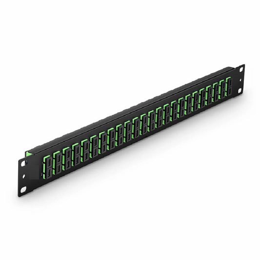 Refurb Squared FHUA 1U 19'' Fiber Adapter Panel, 48 Fibers OS2 Single Mode, 24 x SC APC Duplex (Green) Adapter, Ceramic Sleeve