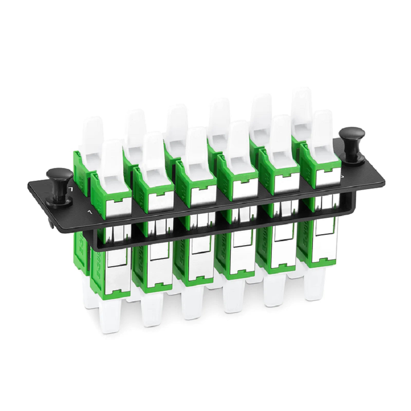 Refurb Squared FHDA Adapter Panel, 12 Fibers OS2 Single Mode, 12 x LSH APC Simplex (Green) Adapter, Ceramic Sleeve