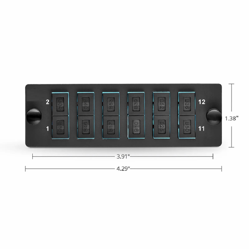 Refurb Squared FHDA Fiber Adapter Panel, 12 Fibers OS2 Single Mode, 6 x SC UPC Duplex (Blue) Adapter, Ceramic Sleeve