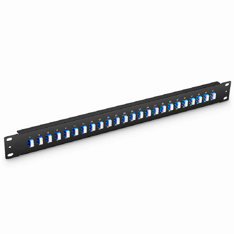 Refurb Squared FHUA 1U 19'' Fiber Adapter Panel, 48 Fibers OS2 Single Mode, 24 x LC UPC Duplex (Blue) Adapter, Ceramic Sleeve