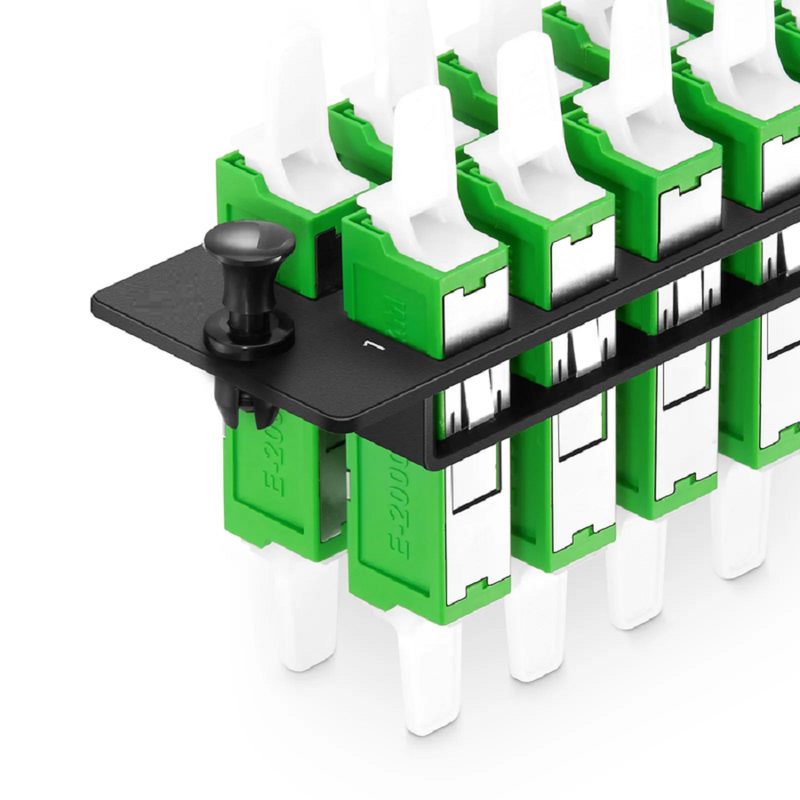 Refurb Squared FHDA Adapter Panel, 12 Fibers OS2 Single Mode, 12 x LSH APC Simplex (Green) Adapter, Ceramic Sleeve