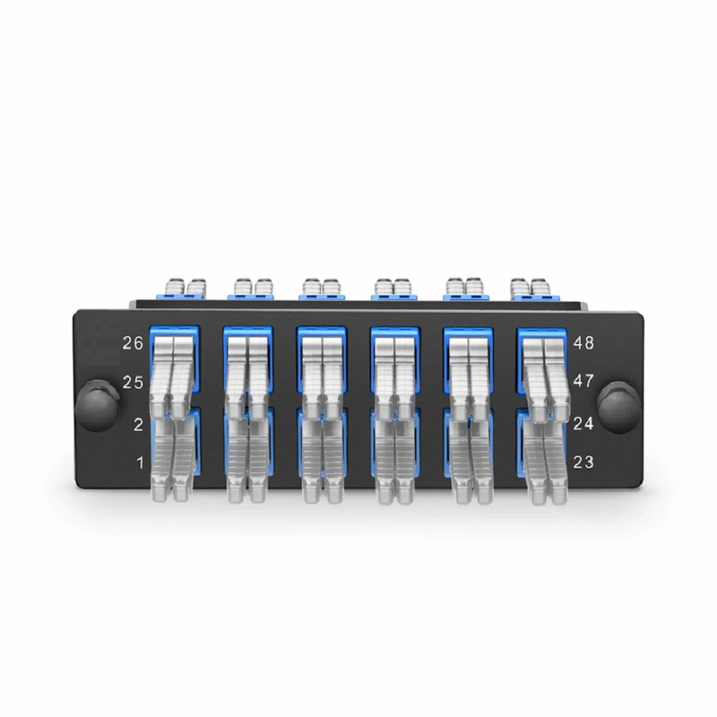 Refurb Squared FHDA Fiber Adapter Panel, 48 Fibers OS2 Single Mode, 12 x MDC UPC 2-Port Duplex (Blue) Adapter, Ceramic Sleeve