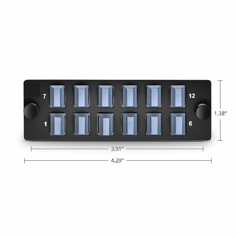 Refurb Squared FHDA Fiber Adapter Panel, 24 Fibers OS2 Single Mode, 12 x LC UPC Duplex (Blue) Adapter, Ceramic Sleeve