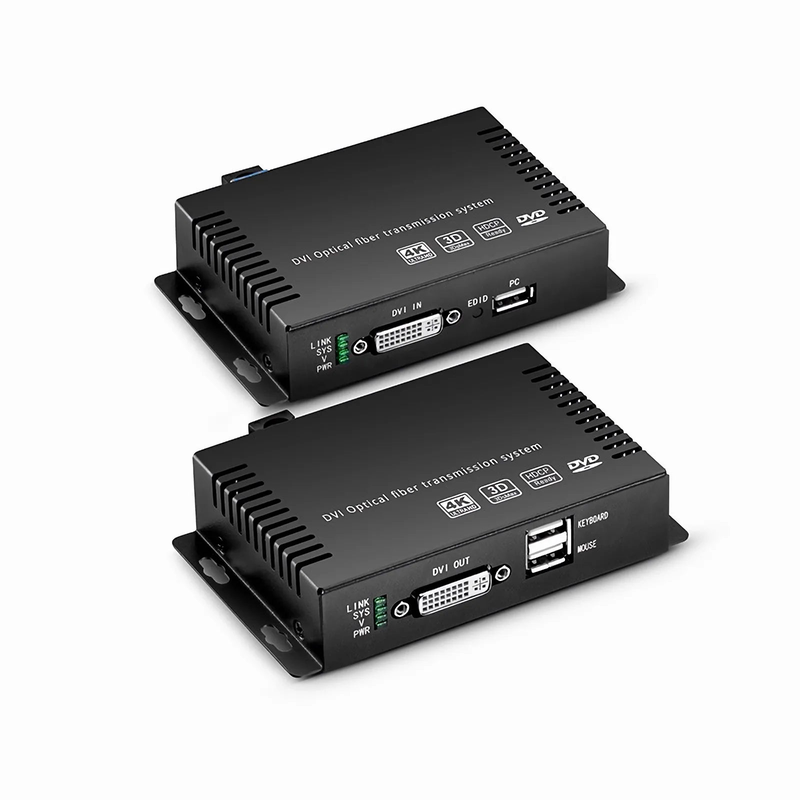 Refurb Squared 4K DVI USB2.0 KVM Extender Set with Audio and EDID over LC Fiber Optic Cable for 10km, 3840x 2160@30Hz, with Pre-installed SFP+ Modules