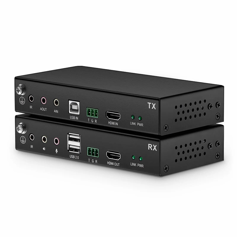 Refurb Squared 4K HDMI USB2.0 KVM Extender Set with Audio and HDCP over Single Mode Fiber for 10km, Multimode Fiber for 300m, and Cat5e/6/6a/7 Cable for 150m, 3840x 2160@30Hz