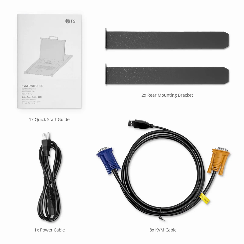 Refurb Squared 8-Port x1 User VGA 1U Rack-Mount USB KVM Switch with 19" LED, 8 x VGA Cables Included
