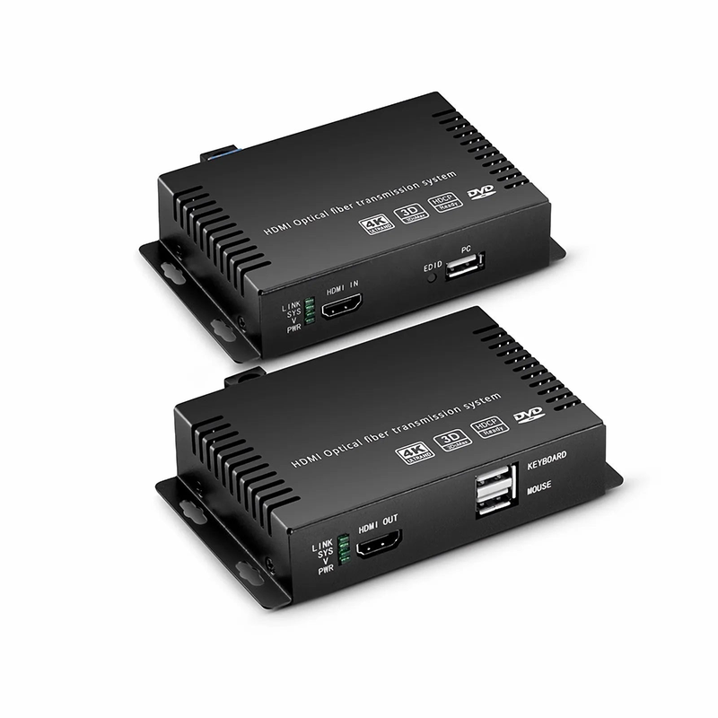 Refurb Squared 4K HDMI USB2.0 KVM Extender Set with Audio and EDID over LC Fiber Optic Cable for 10km, 3840x 2160@30Hz, with Pre-installed SFP+ Modules