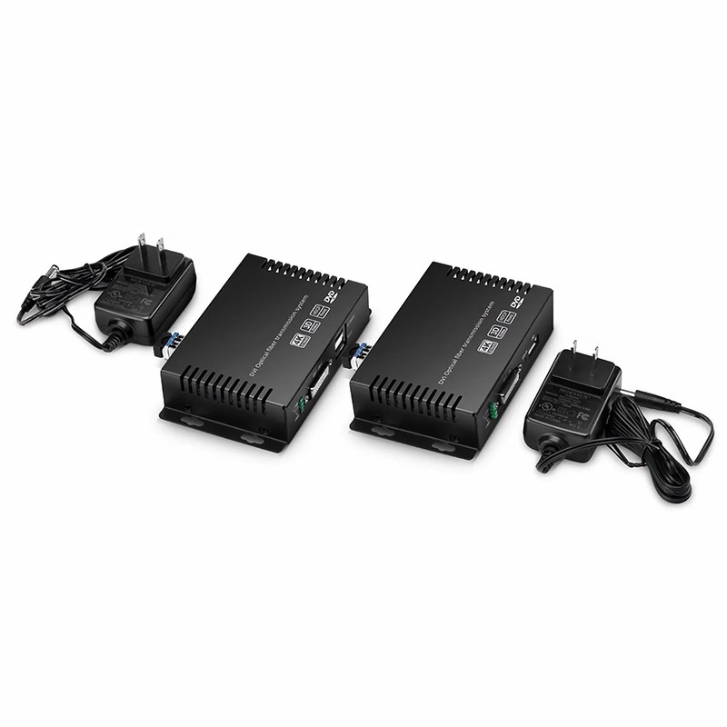 Refurb Squared 4K DVI USB2.0 KVM Extender Set with Audio and EDID over LC Fiber Optic Cable for 10km, 3840x 2160@30Hz, with Pre-installed SFP+ Modules