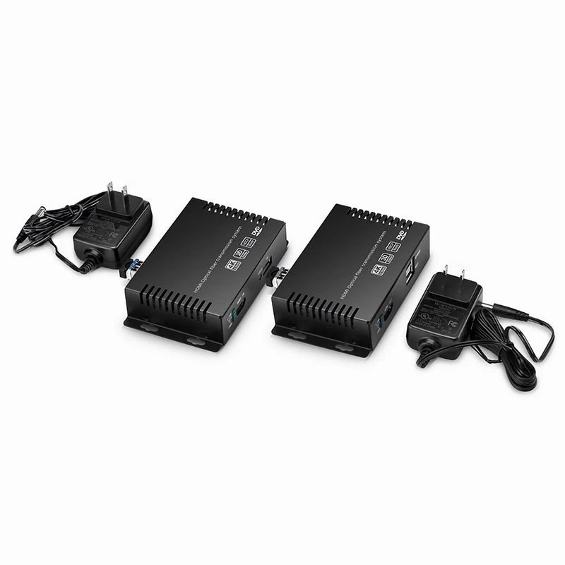 Refurb Squared 4K HDMI USB2.0 KVM Extender Set with Audio and EDID over LC Fiber Optic Cable for 10km, 3840x 2160@30Hz, with Pre-installed SFP+ Modules