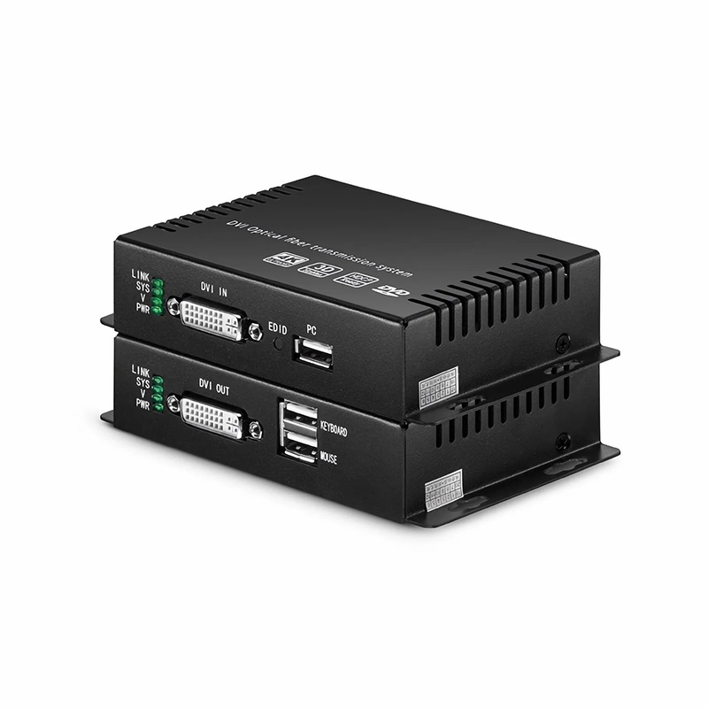 Refurb Squared 4K DVI USB2.0 KVM Extender Set with Audio and EDID over LC Fiber Optic Cable for 10km, 3840x 2160@30Hz, with Pre-installed SFP+ Modules