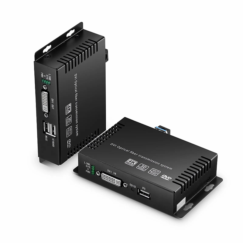 Refurb Squared 4K DVI USB2.0 KVM Extender Set with Audio and EDID over LC Fiber Optic Cable for 10km, 3840x 2160@30Hz, with Pre-installed SFP+ Modules