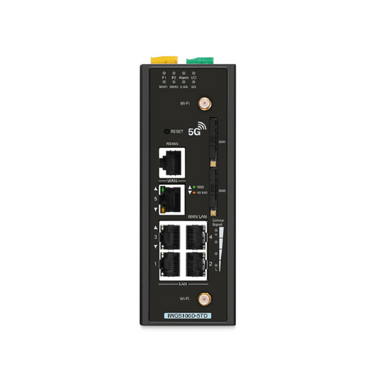 Refurb Squared IWG5100D-5TD, 5-Port Gigabit Ethernet Industrial 5G NR Cellular Wireless Gateway, with 5 x 10/100/1000BASE-T RJ45, 3 LAN Ports, 1 LAN/WAN Port, 1 WAN Port, Support Dual-SIM and IPSec VPN