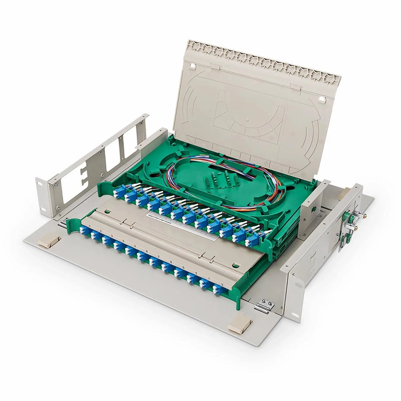 Refurb Squared 2U Rack Mount Fiber Optic Distribution Panel, 48 Fibers OS2 Single Mode, 24 x LC UPC Duplex (Blue) Adapter