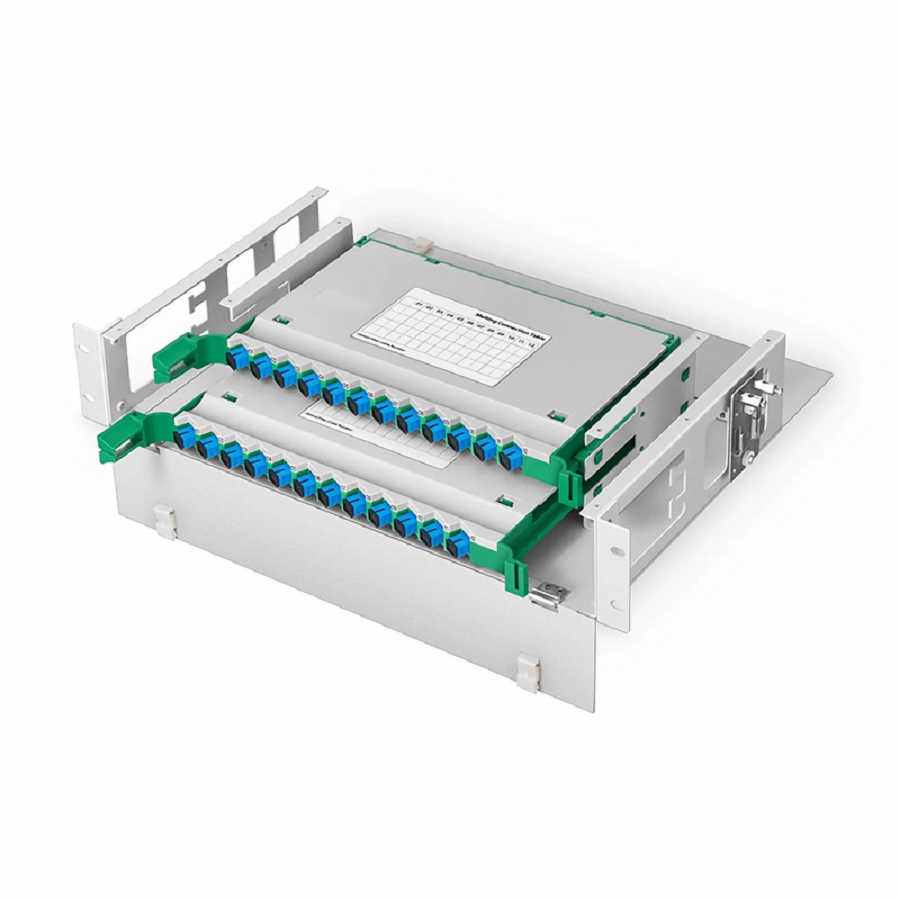 Refurb Squared 2U Rack Mount Fiber Optic Distribution Panel, 24 Fibers OS2 Single Mode, 24 x SC UPC Simplex (Blue) Adapter