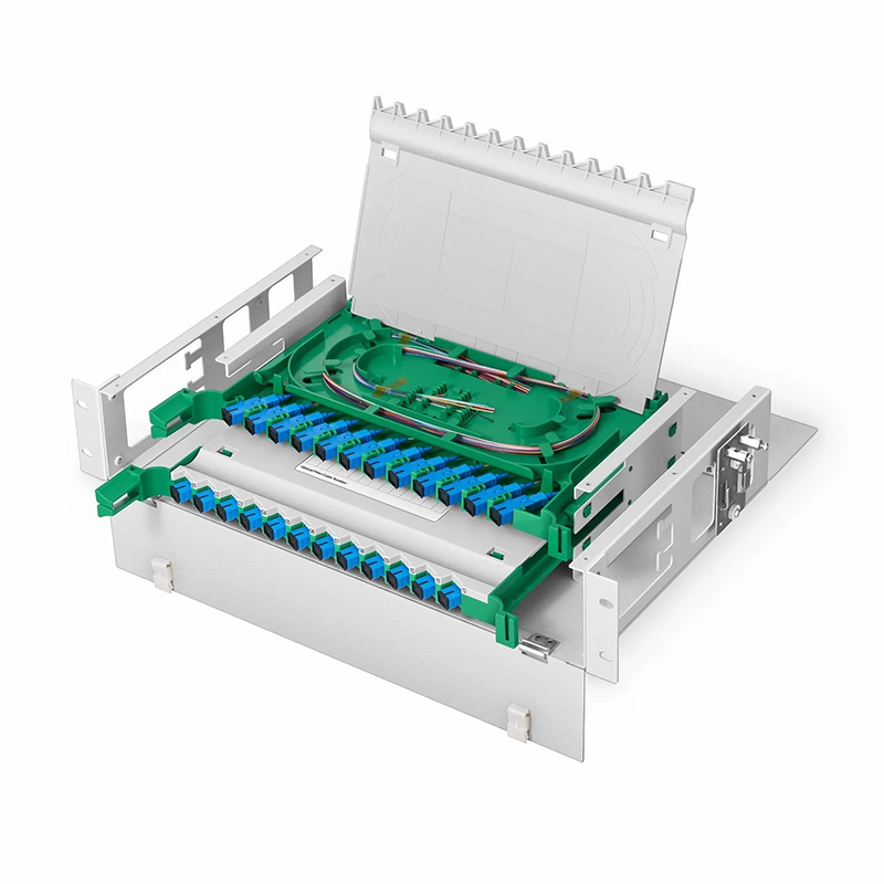 Refurb Squared 2U Rack Mount Fiber Optic Distribution Panel, 24 Fibers OS2 Single Mode, 24 x SC UPC Simplex (Blue) Adapter