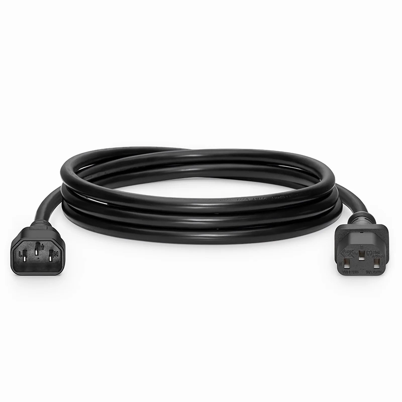 Refurb Squared 12ft (3.7m) IEC320 C14 to IEC320 C13 18AWG 250V/10A Power Extension Cord, Black