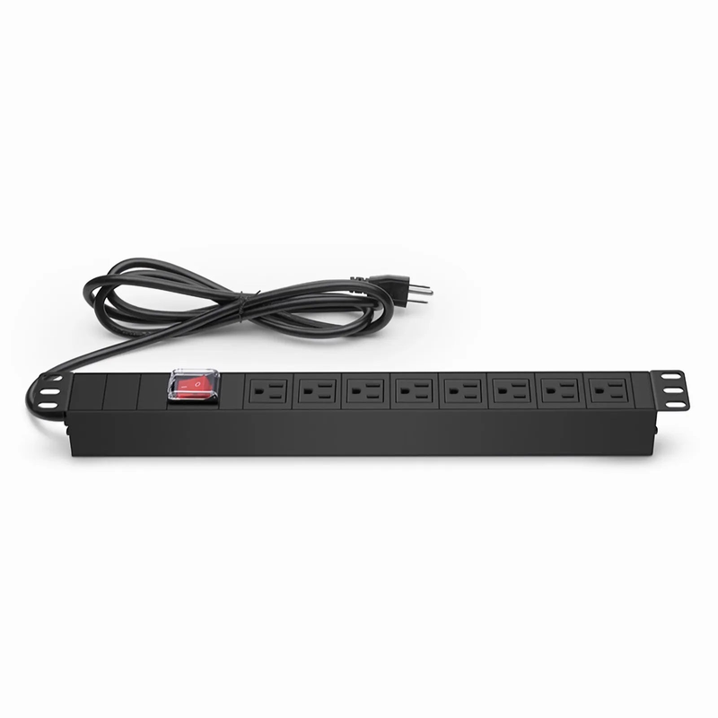 Refurb Squared 1.88kW Single-Phase 15A/125V Basic Rack PDU, 8 x NEMA 5-15R Outlets, NEMA 5-15P Plug, 6.6ft Cord, 1U Rack-Mount