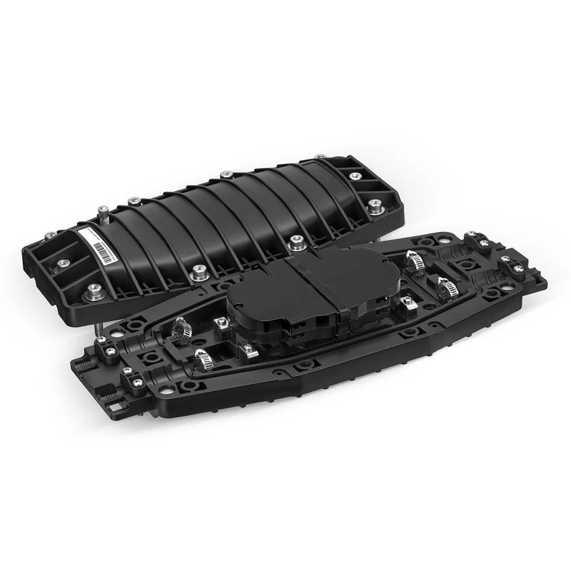 Refurb Squared 48 Fibers 2In-2Out In-Line Fiber Optic Splice Closure, Mechanical Seal, with 1 Pre-installed Fusion Splice Tray