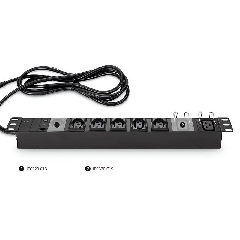 Refurb Squared 1.92kW Single-Phase 16A/120V Basic Rack PDU, 6 x C13 & 2 x C19 Outlets, IEC320 C20 Plug, 10ft Cord, 1U Rack-Mount
