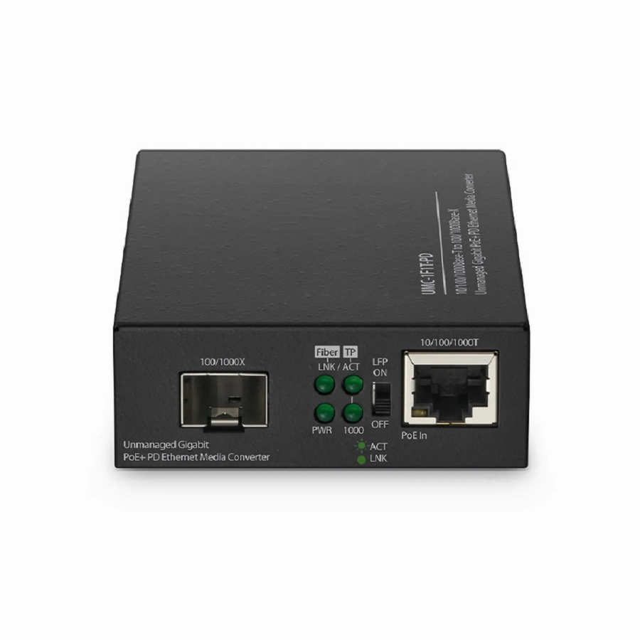 Refurb Squared Unmanaged 1x 10/100/1000Base-T RJ45 to 1x 100/1000Base-X SFP Gigabit Ethernet PoE+ PD Media Converter