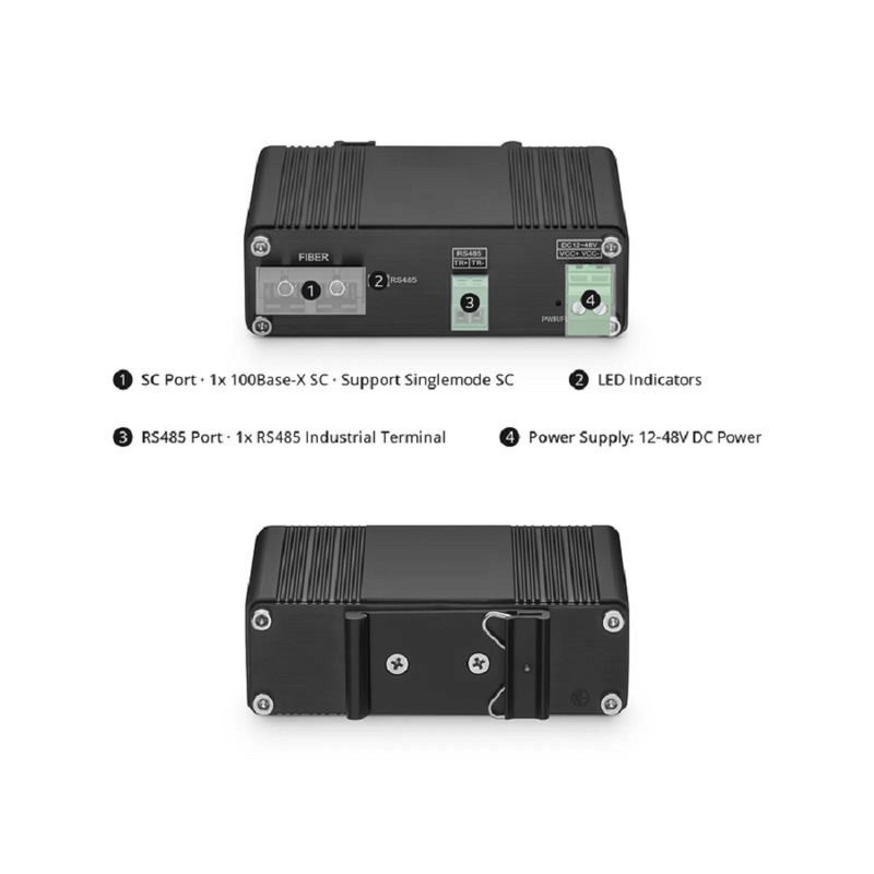 Refurb Squared Industrial Unmanaged 1 x RS485 2-Wire to 1 x 100Base-X Single Mode SC 1310nm 20km Ethernet Media Converter