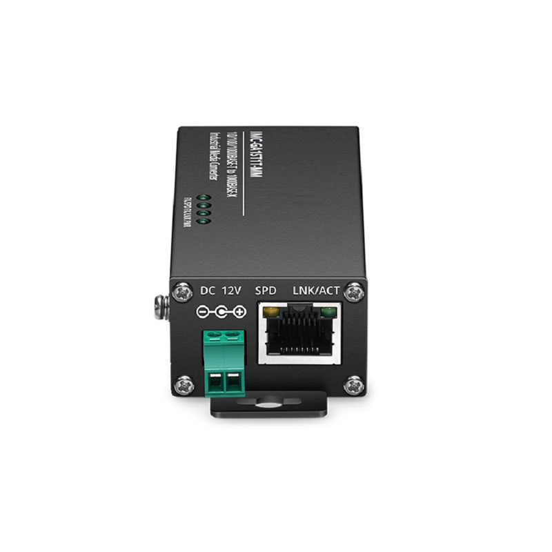 Refurb Squared Mini Industrial 1x 10/100/1000Base-T RJ45 to 1x 1000Base-X Multimode ST 850nm 550m Gigabit Ethernet Media Converter, American Plug Standard