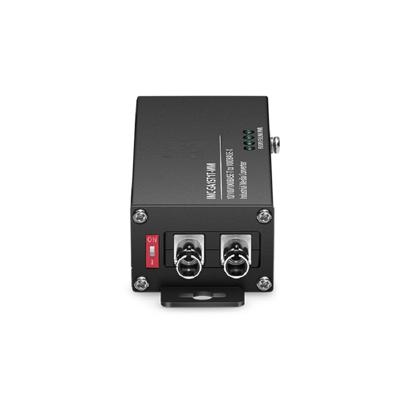 Refurb Squared Mini Industrial 1x 10/100/1000Base-T RJ45 to 1x 1000Base-X Multimode ST 850nm 550m Gigabit Ethernet Media Converter, American Plug Standard