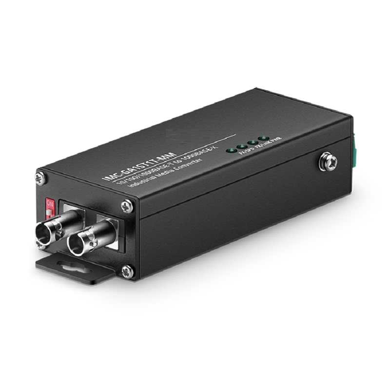 Refurb Squared Mini Industrial 1x 10/100/1000Base-T RJ45 to 1x 1000Base-X Multimode ST 850nm 550m Gigabit Ethernet Media Converter, American Plug Standard