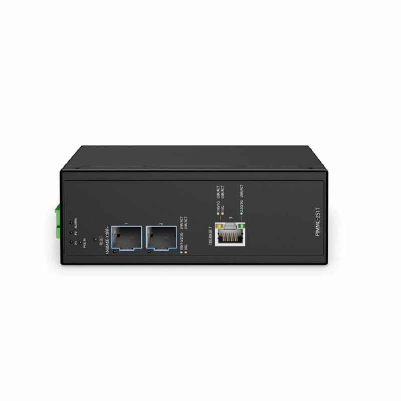 Refurb Squared Industrial Managed 1x 100M/1G/2.5G/5G/10GBase-T RJ45 to 2x 100M/1G/2.5G/10GBase-X SFP+ Gigabit Ethernet PoE+ PD Media Converter