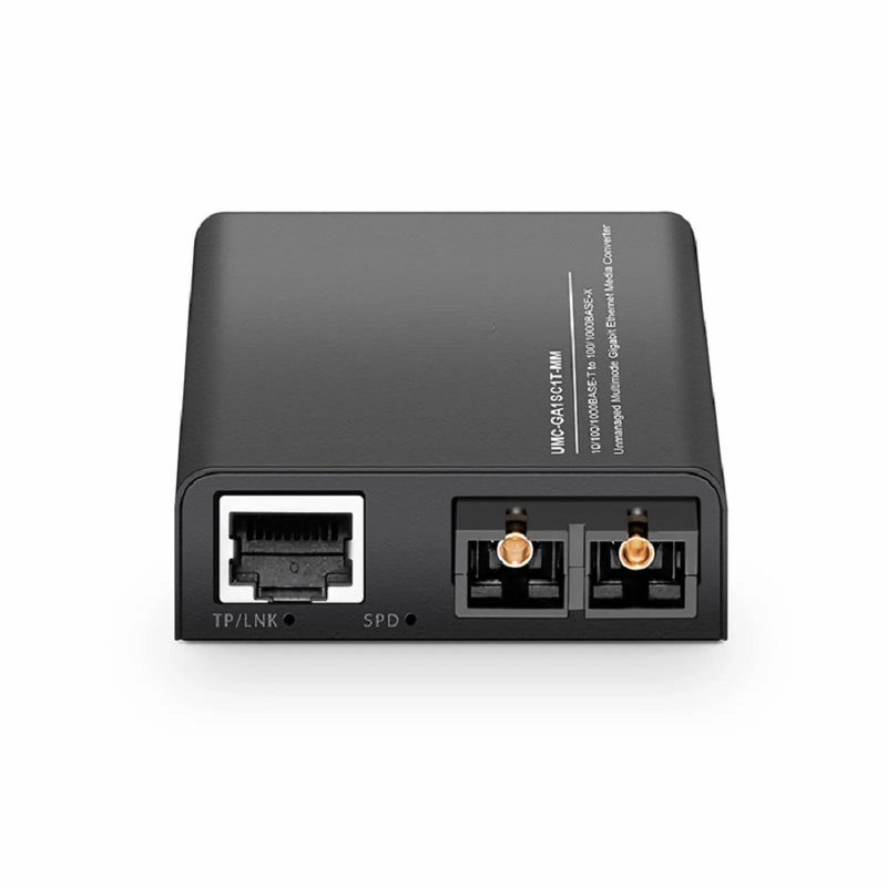 Refurb Squared Mini Unmanaged 1x 10/100/1000Base-T RJ45 to 1x 100/1000Base-X Multimode SC 850nm 220/550m Gigabit Ethernet Media Converter, European Plug Standard