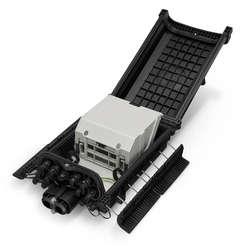 Refurb Squared Fully Pre-Terminated Fiber Distribution Hub Box for Quick ODN, 1 Uncut Port, 13 SC/APC Hardened Adapters, Mechanical Seal, Supports 1:2/1:4/1:8 Mini Splitters, PP+GF, IP68, Wall/Pole/Aerial Mount, Indoor/Outdoor