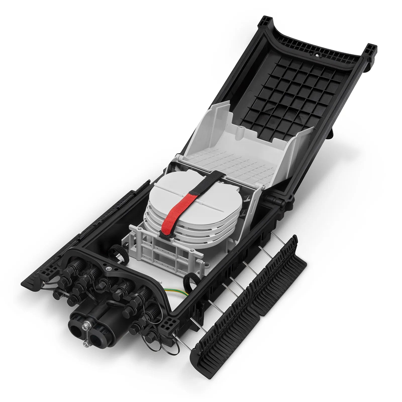 Refurb Squared Fully Pre-Terminated Fiber Distribution Hub Box for Quick ODN, 1 Uncut Port, 13 SC/APC Hardened Adapters, Mechanical Seal, Supports 1:2/1:4/1:8 Mini Splitters, PP+GF, IP68, Wall/Pole/Aerial Mount, Indoor/Outdoor