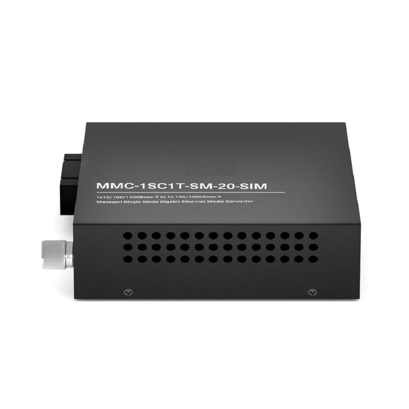 Refurb Squared Managed 1x 10/100/1000Base-T RJ45 to 1x 100/1000Base-X Single Mode Duplex SC 1310nm 20km Gigabit Ethernet Media Converter, Slide-in Module, American Plug Standard