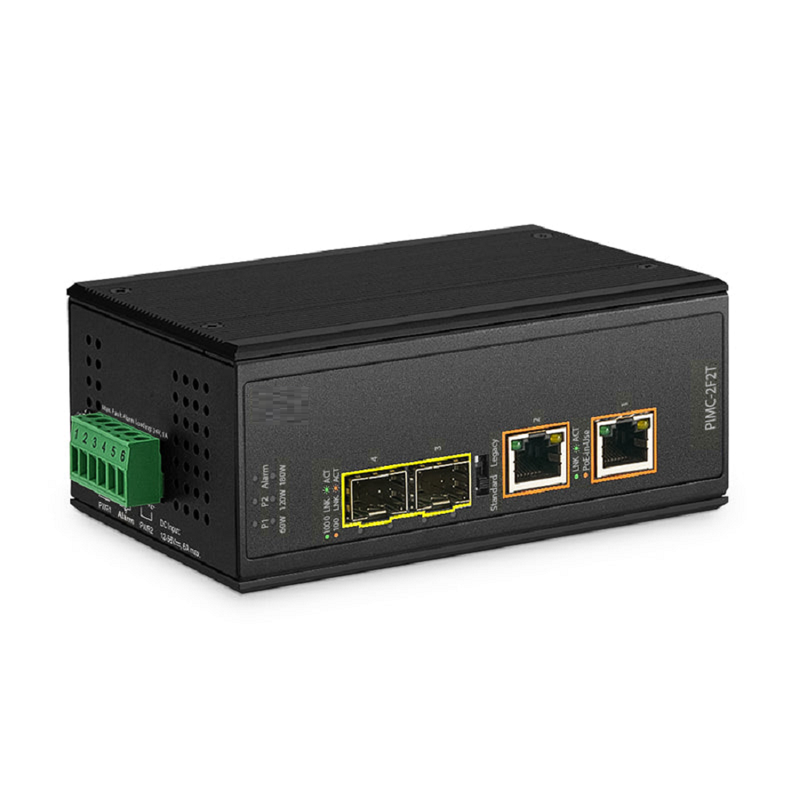 Refurb Squared Industrial Unmanaged 2x 10/100/1000Base-T RJ45 to 2x 100/1000Base-X SFP Gigabit PoE++ Ethernet Media Converter