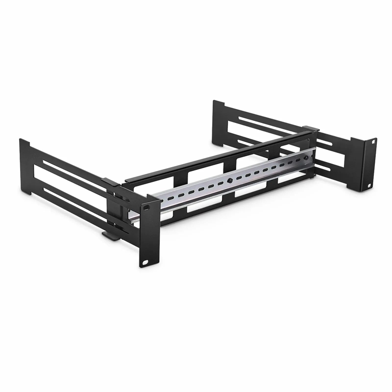 Refurb Squared Adjustable DIN Rail Bracket for EIA 19" Mount, 2U, Black