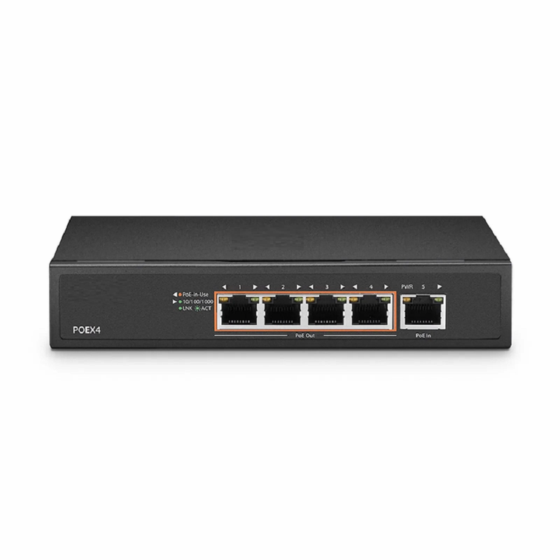 Refurb Squared 5 Ports 10/100/1000M Gigabit PoE+ Extender, 1 in 4 out, Desktop/Wall mountable, IEEE 802.3at/802.3af, 0 to 50A°C