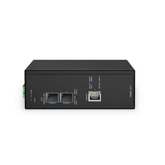 Refurb Squared Industrial Managed 1x 100M/1G/2.5G/5G/10GBase-T RJ45 to 2x 100M/1G/2.5G/10GBase-X SFP+ Gigabit Ethernet PoE+ PD Media Converter