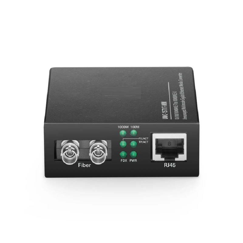 Refurb Squared Unmanaged 1x 10/100/1000Base-T RJ45 to 1x 1000Base-X Single Mode ST 1310nm 20km Gigabit Ethernet Media Converter, American Plug Standard