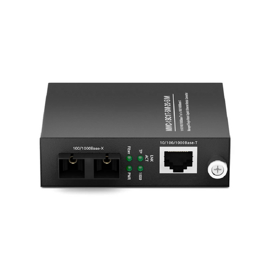 Refurb Squared Managed 1x 10/100/1000Base-T RJ45 to 1x 100/1000Base-X Single Mode Duplex SC 1310nm 20km Gigabit Ethernet Media Converter, Slide-in Module, American Plug Standard