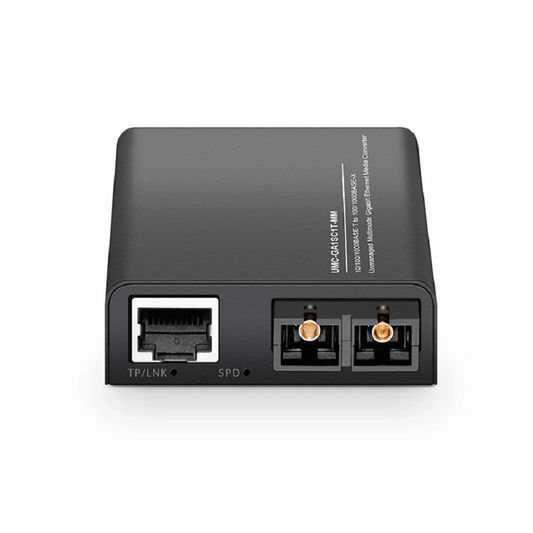 Refurb Squared Mini Unmanaged 1x 10/100/1000Base-T RJ45 to 1x 100/1000Base-X Multimode SC 850nm 220/550m Gigabit Ethernet Media Converter, British Plug Standard